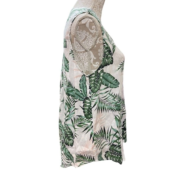 C&C California Sleeveless Linen Top Size Medium Hawaiian Print White/green/pink - Picture 3 of 9